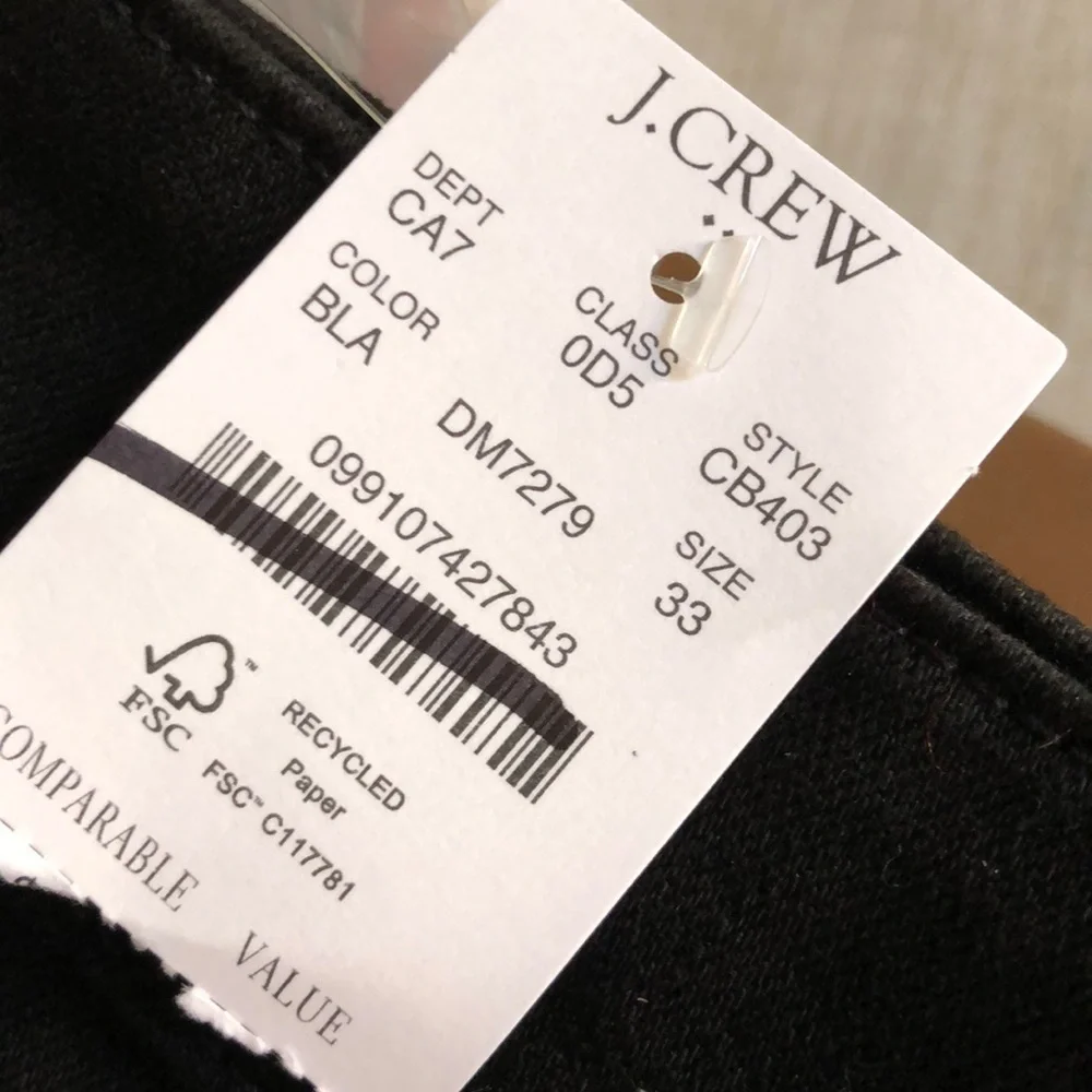 J. Crew Factory Curvy Essential Jeans Straight Leg All Day Stretch Black NWT 33